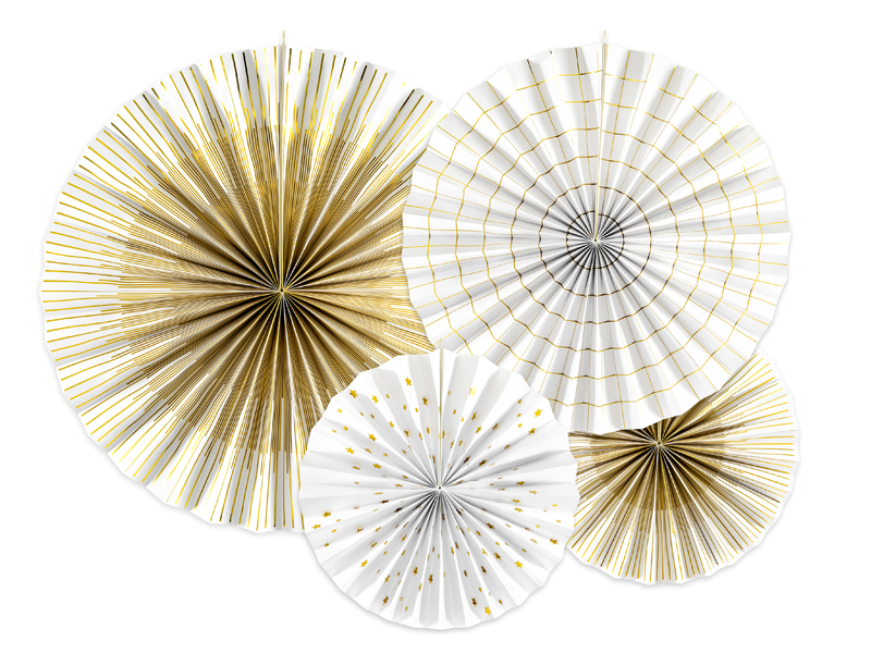Fächer - Weiß-Gold, 20 - 40cm, 4er Set
