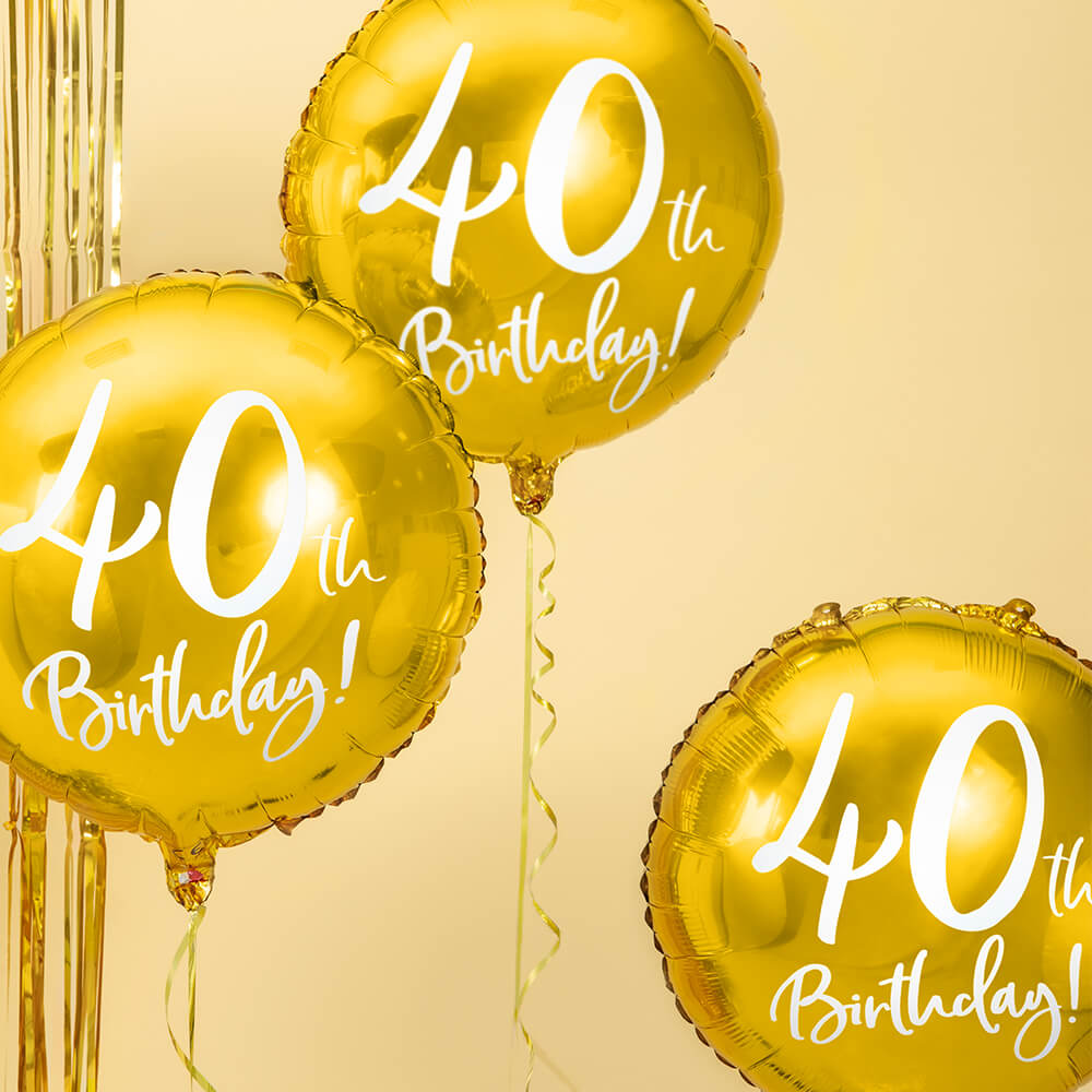Folienballon 40th Birthday Gold, 45 cm