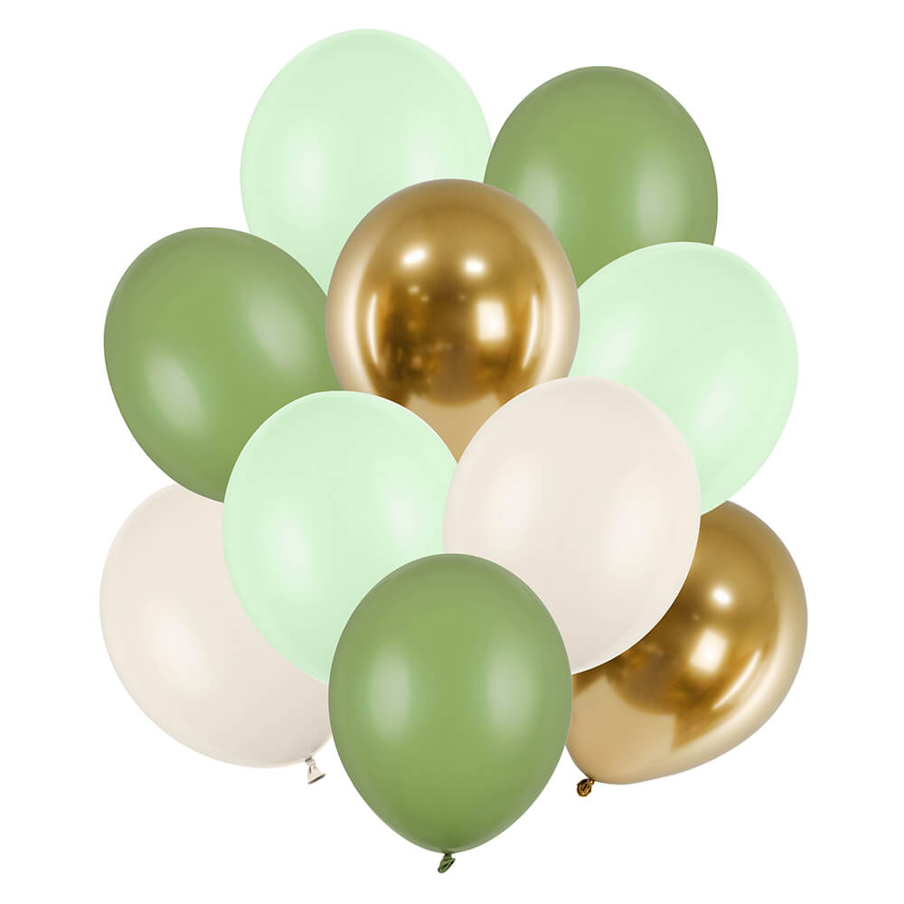 Luftballons Set Grün, Creme, Gold, 10-teilig