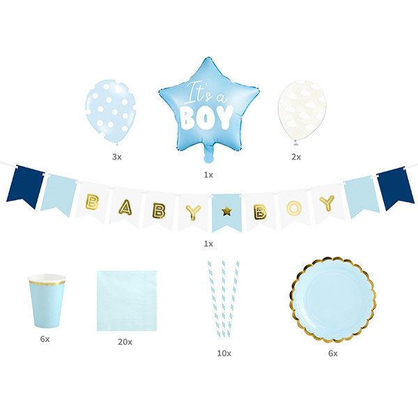 Partyset It is a Boy blau gold 49 tlg. 6 Personen