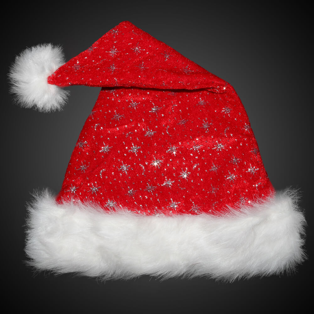 Weihnachtsmütze mit dickem Pelzrand und Glitzer