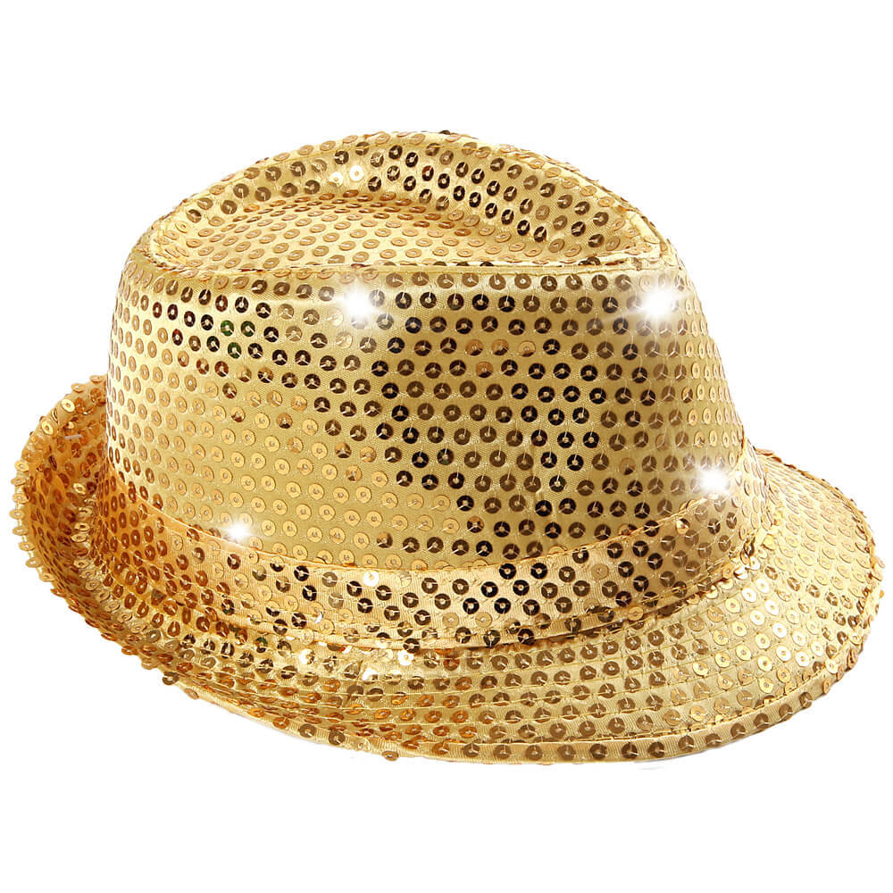 Pailletten Hut mit butnen LED's - Gold