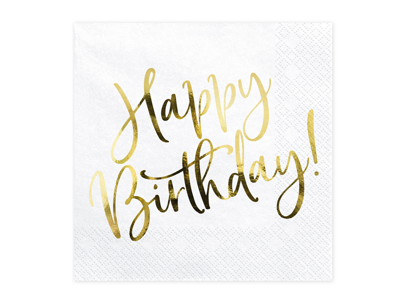 Servietten Happy Birthday weiß, 33x33 cm