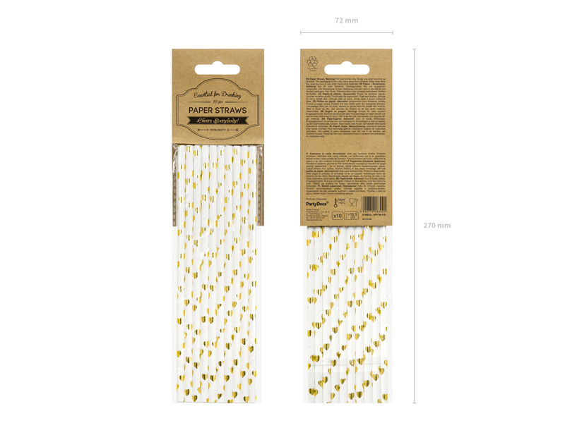 Papierstrohhalme Goldherzen 19,5 cm, 10 Stk.
