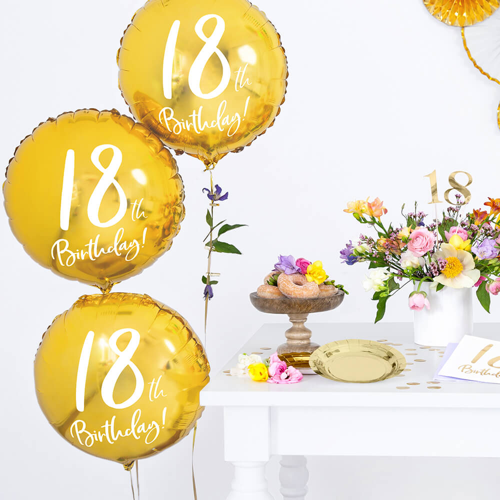 Folienballon 18th Birthday Gold, 45 cm