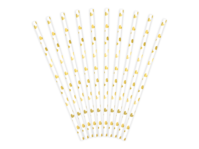 Papierstrohhalme Goldherzen 19,5 cm, 10 Stk.