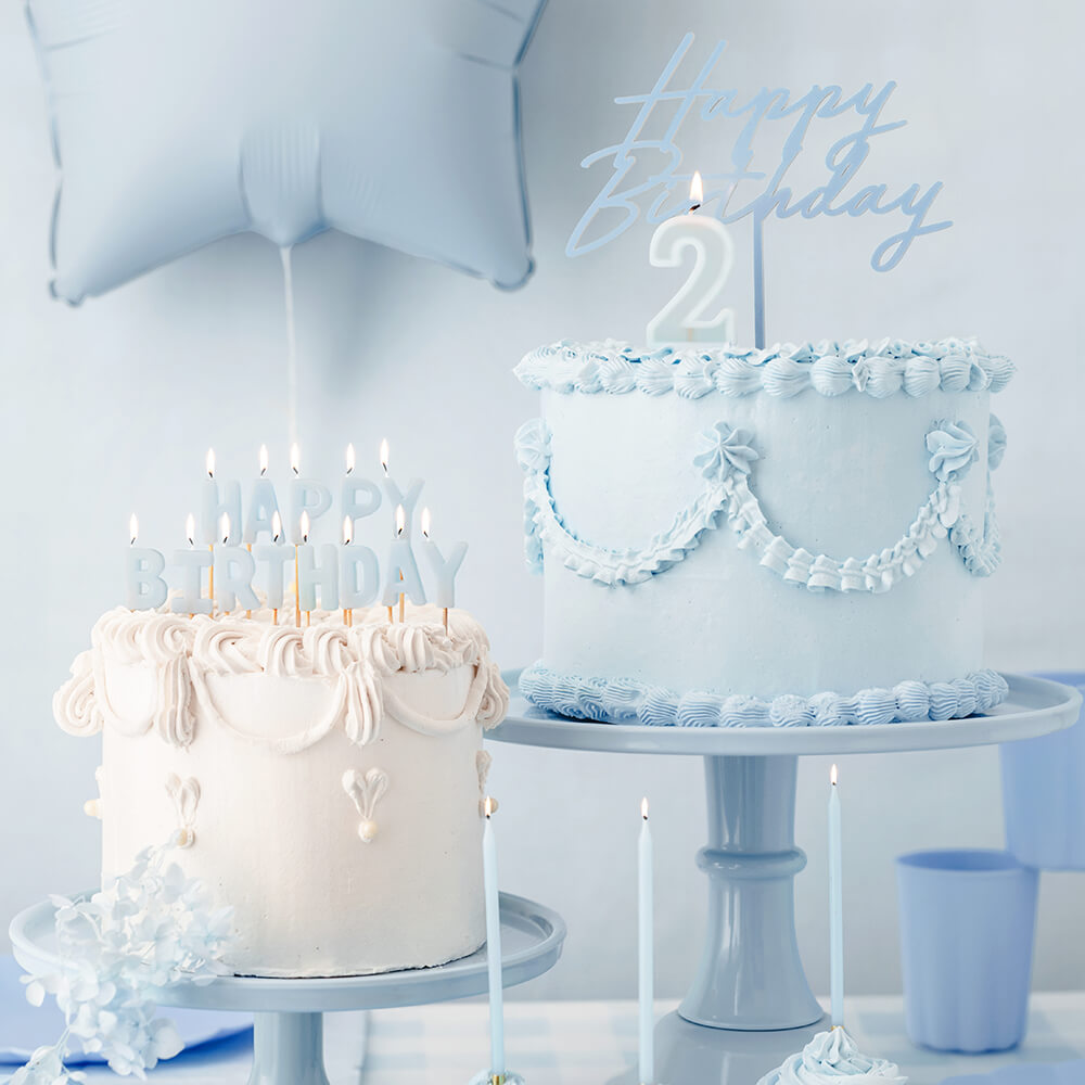 Geburtstagskerzen Happy Birthday Mix 2,5cm, Hellblau