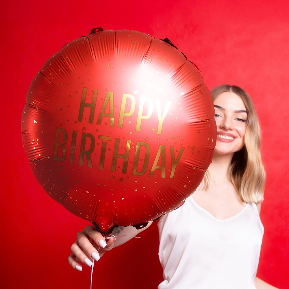 Folienballon Happy Birthday, 35 x 35 cm, Rot