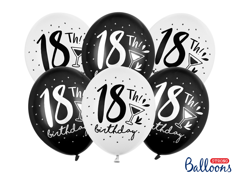 Luftballons 18. BDAY Schwarz / Weiß 30cm, 6 Stk