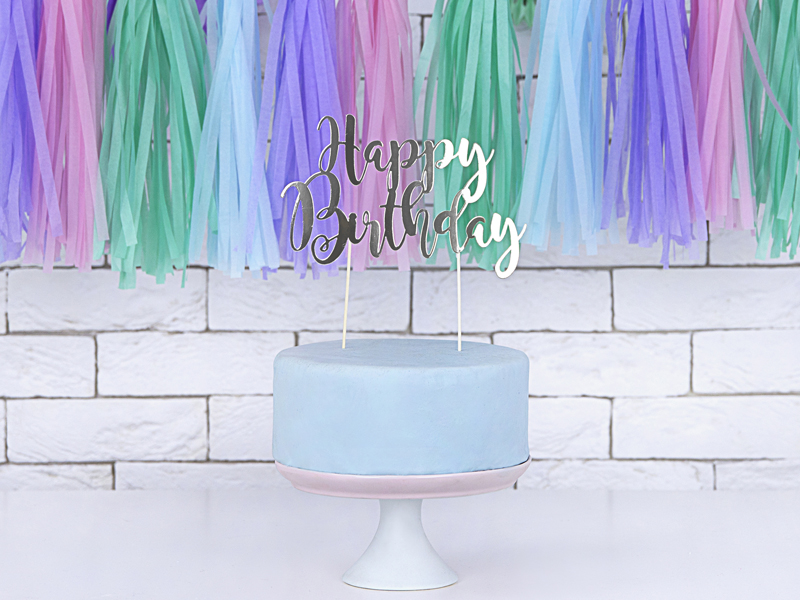 Tortenaufsatz Happy Birthday, silber 22,5 cm