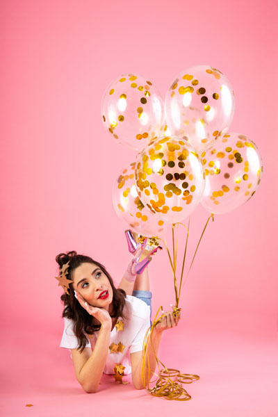 Konfettiballon - Happy New Year, Gold 27cm, 3 Stk.