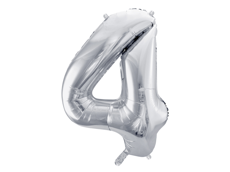 Folienballon Zahl 4, Silber 86cm