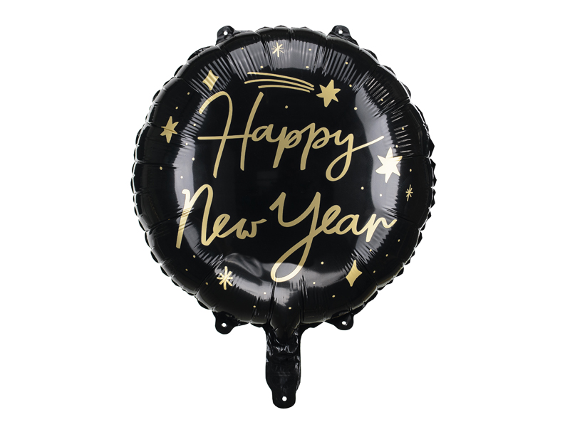 Folienballon Happy New Year in Schwarz, 45 cm