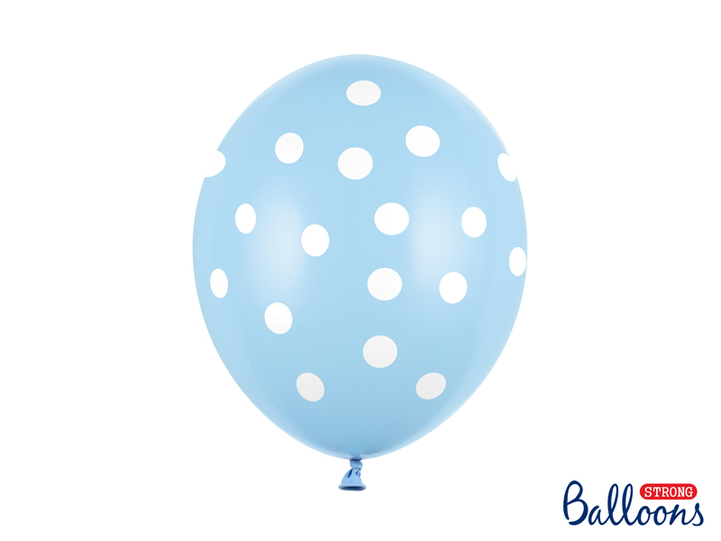 Luftballon Blau mit Weißen Punkten 30cm, 6 Stk