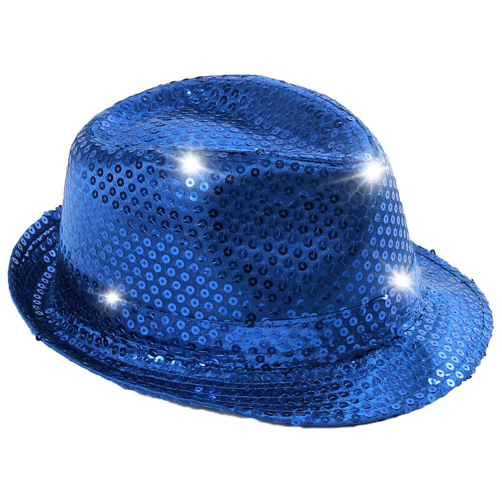 Pailletten Hut mit bunten LED's - Blau