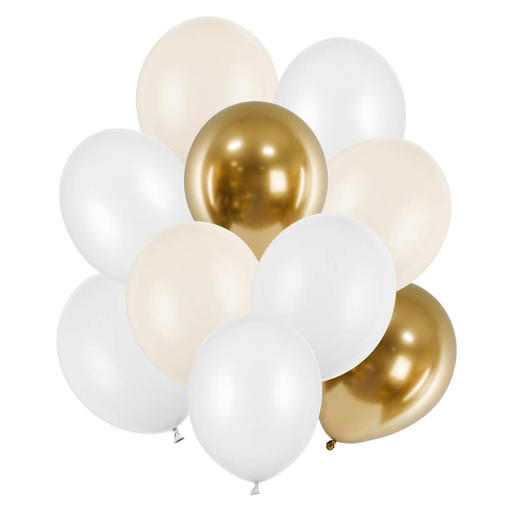 Luftballons Set Creme, Weiß, Gold, 10-teilig