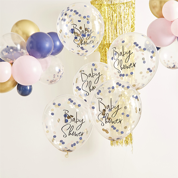 5x Konfetti Luftballon Gender Reveal gold. rosa. blau Ø 30 cm