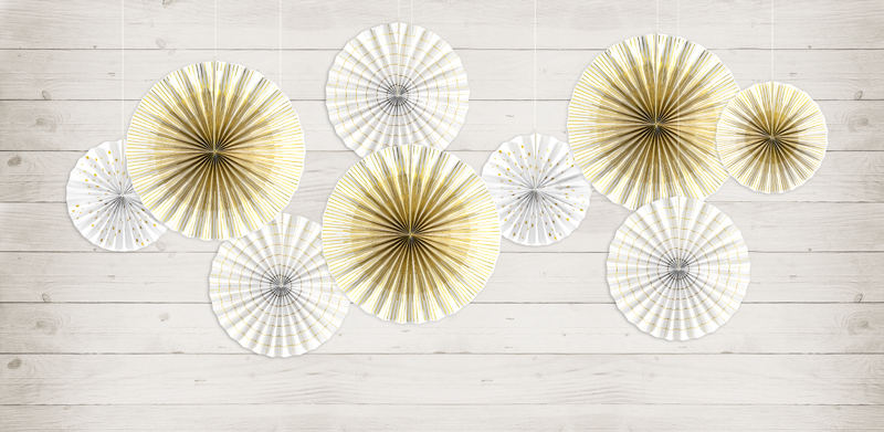 Fächer - Weiß-Gold, 20 - 40cm, 4er Set