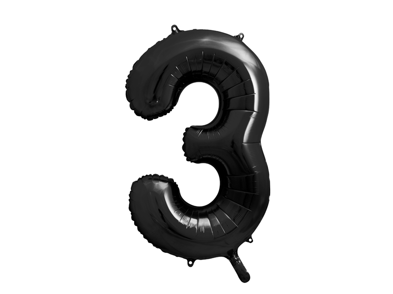 Folienballon Zahl 3, Schwarz 86cm