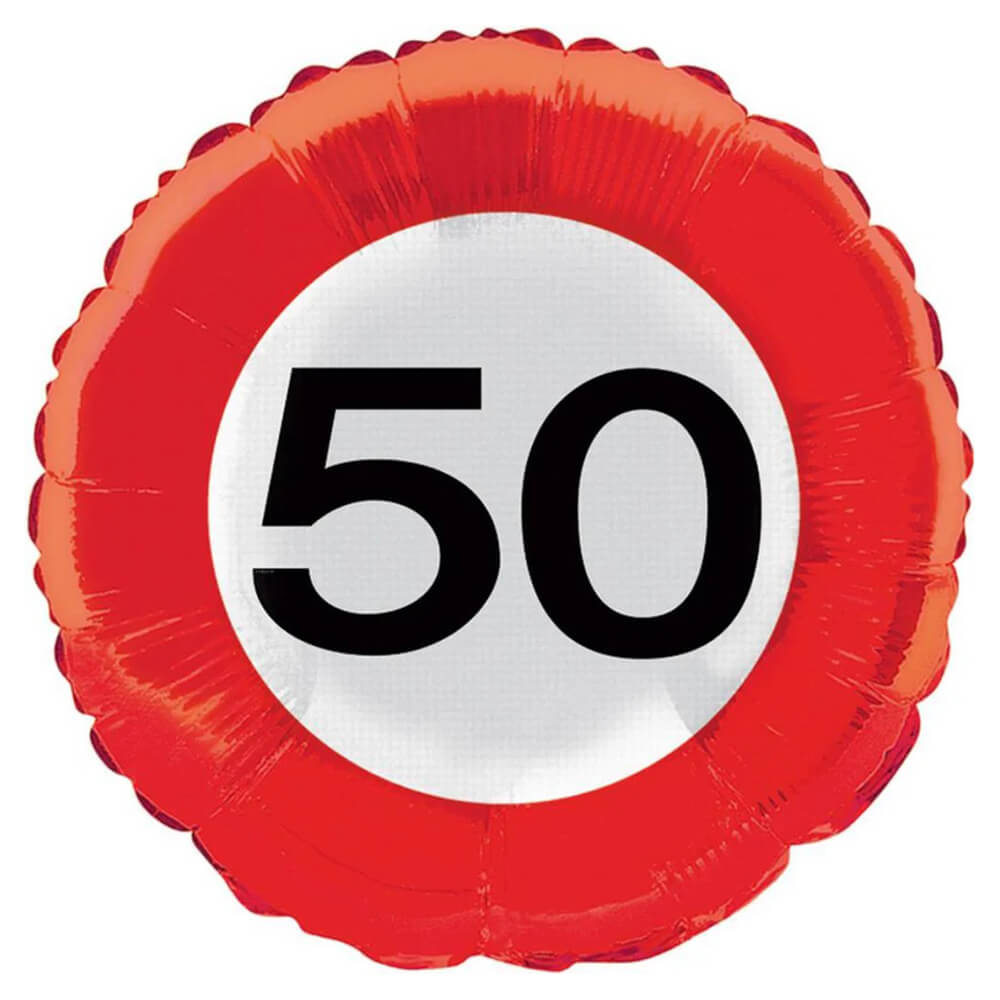 Rundballon Zahl 50 Rot, Weiß