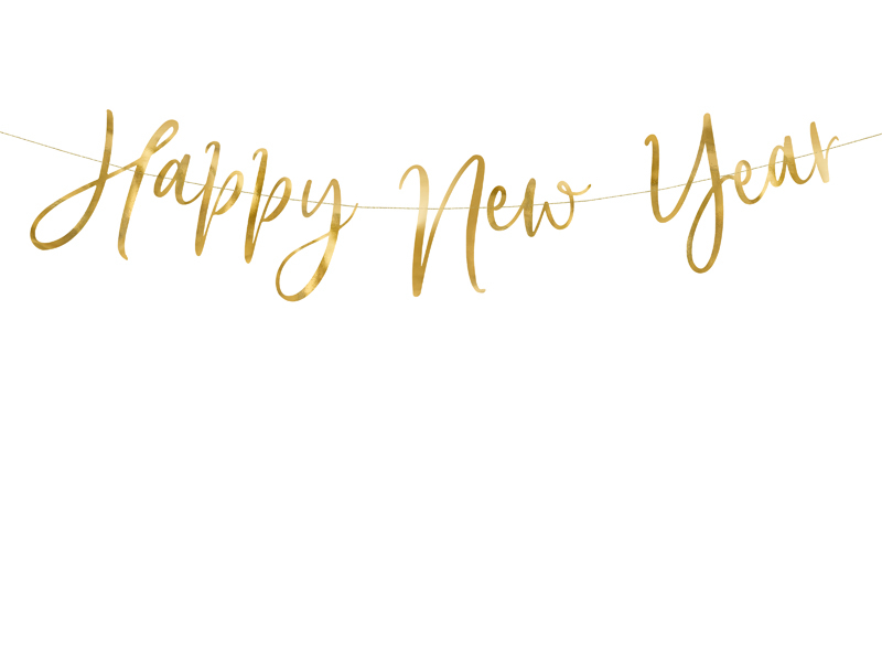 Happy New Year Banner, gold, 18x66cm