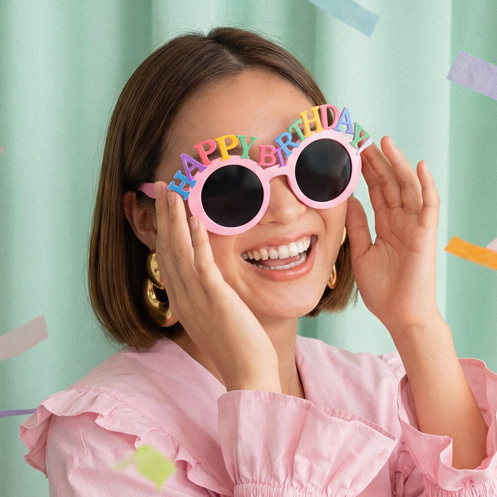 Brille Happy Birthday, Rosa mit Schriftzug