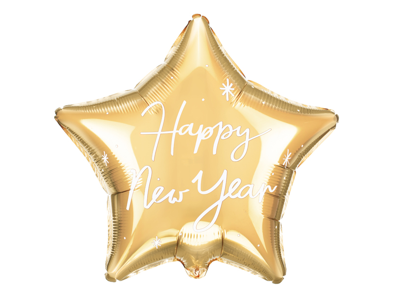 Folienballon in Sternform, Happy New Year, gold, 47x50 cm