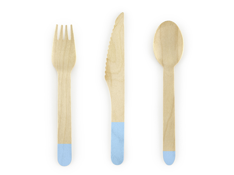 Holzbesteck Set Hellblau, 18 Teilig