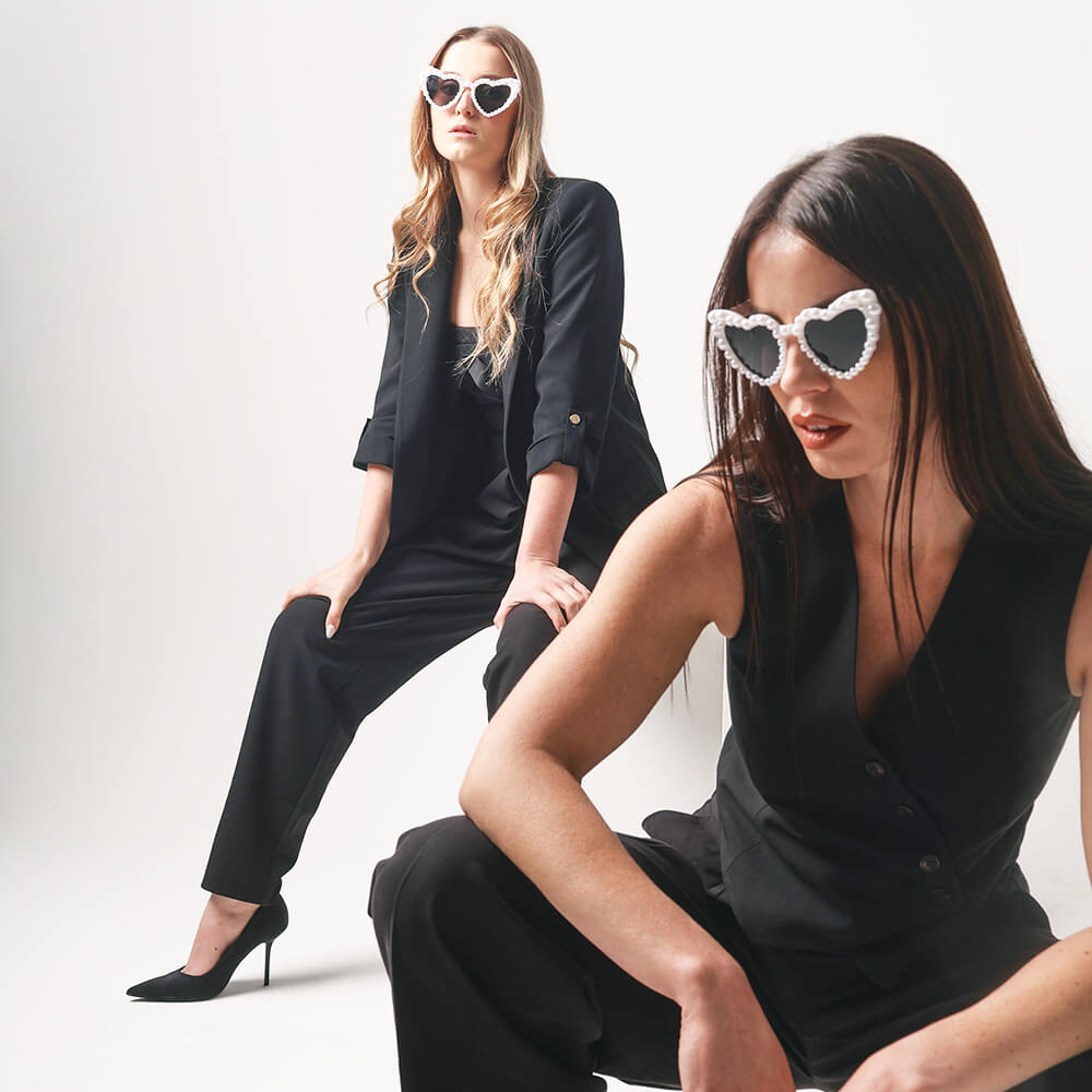 Sonnenbrille Herzform mit Perlen, Weiß