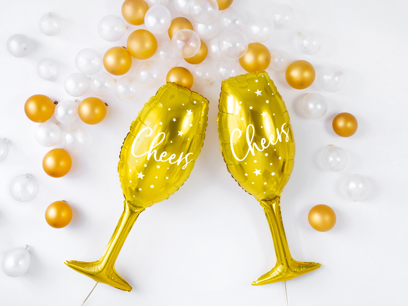 Folienballon Sektglas, 28 x 80 cm, Gold