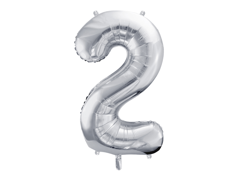 Folienballon Zahl 2, Silber 86cm