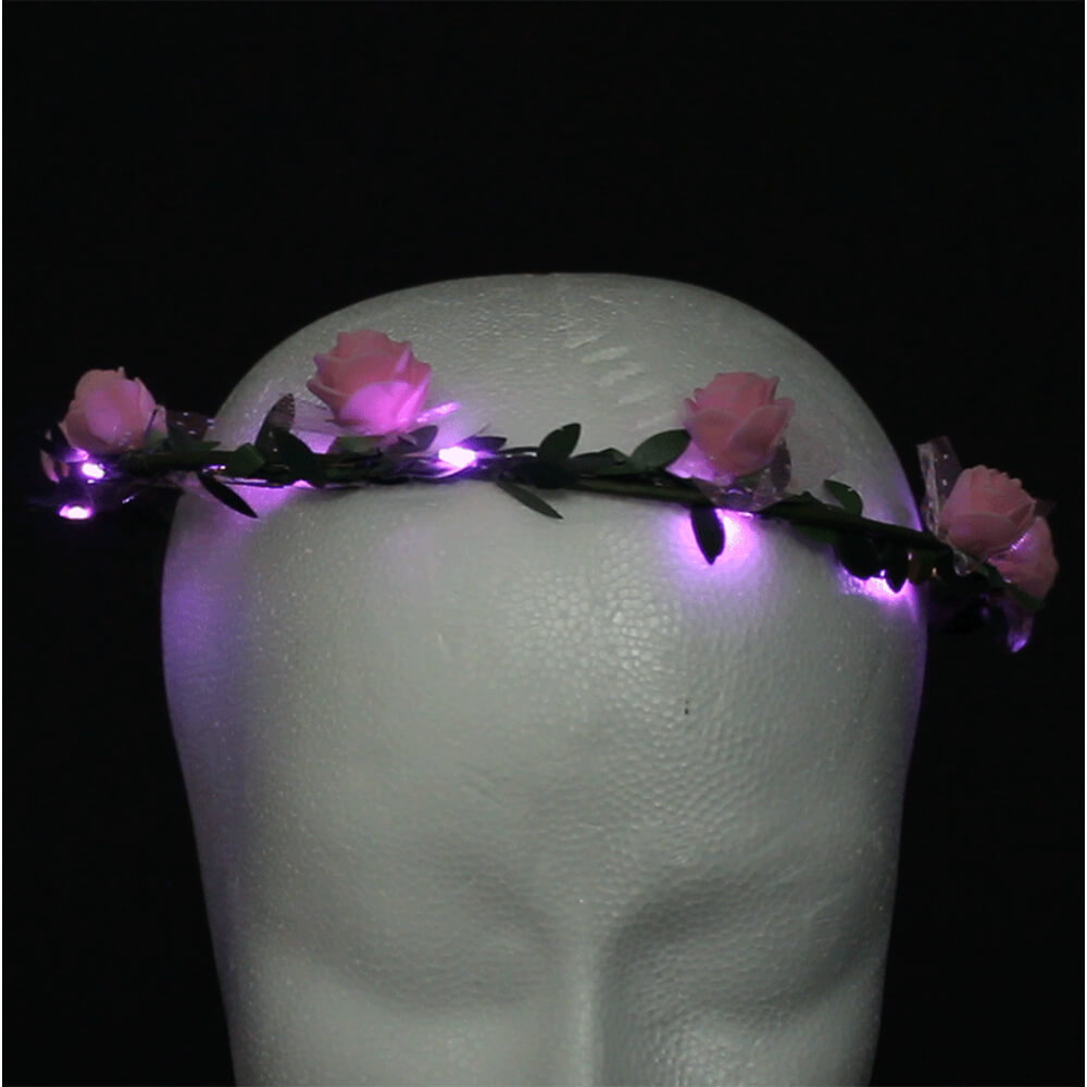 LED Haarband Haarkranz pinke Blumen