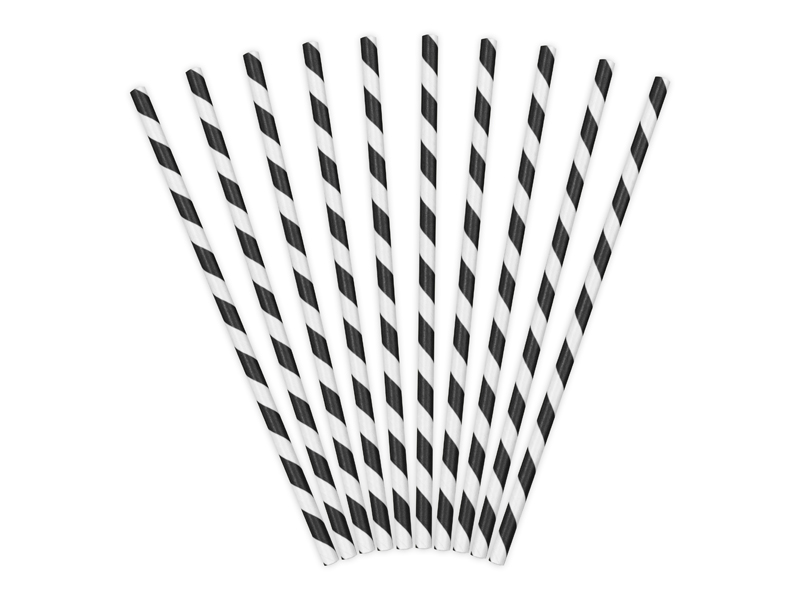 Papierstrohhalme Schwarz/Weiß, 10 Stk