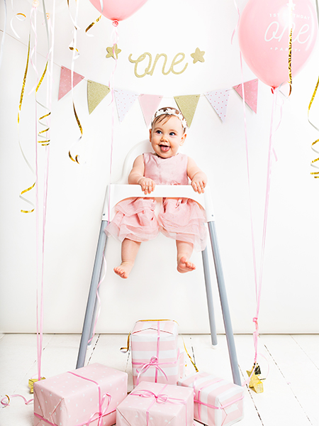 Luftballons 1ST Birthday Weiß / PInk 30cm, 50 Stk