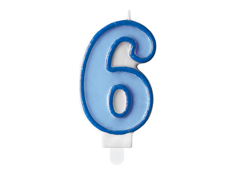 Geburtstagskerze Nummer 6, blau 7cm