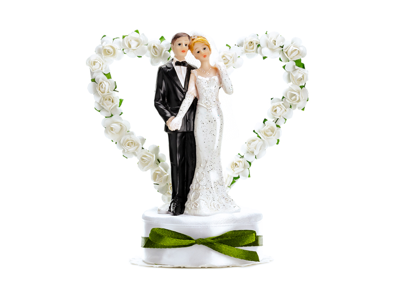 Cake Topper Brautpaar Rosenherz, Weiß, 16 cm