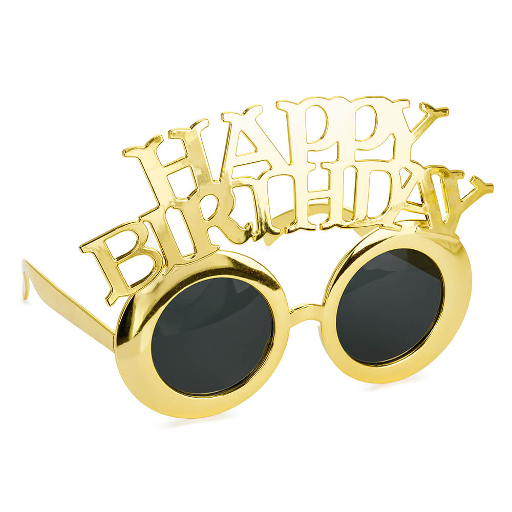 Brille Happy Birthday, Gold mit Schriftzug