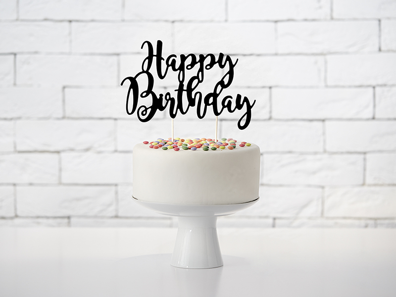 Tortenaufsatz Happy Birthday, schwarz, 22,5 cm