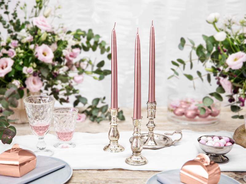 Stabkerze, Metallic Roségold, 24 cm - 10er Set