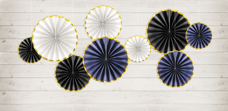 Fächer - Weiß mit Goldrand, 20 - 40cm, 3er Set