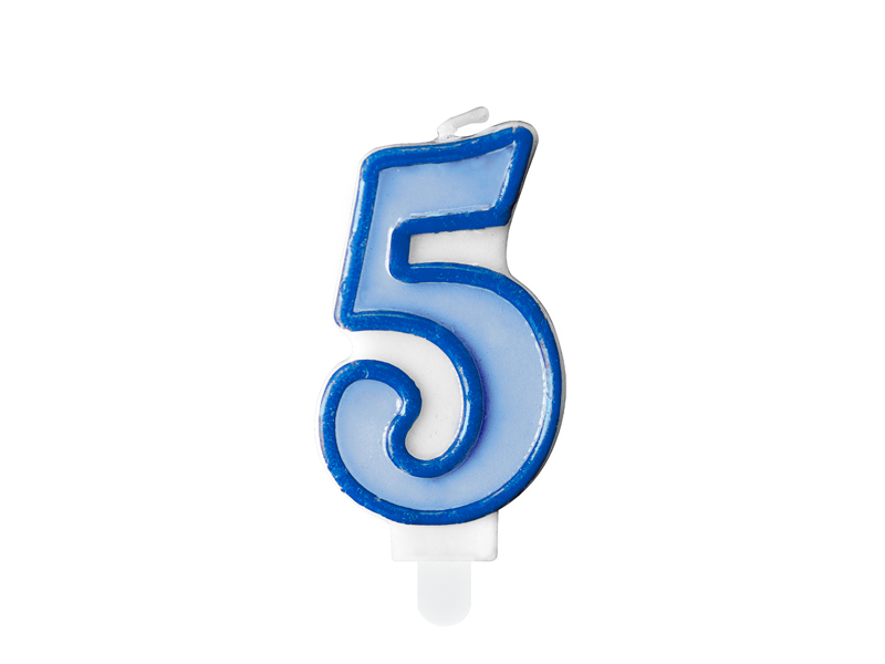 Geburtstagskerze Nummer 5, blau 7cm