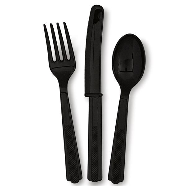 Plastikbesteck-Set, schwarz, 18 Teile