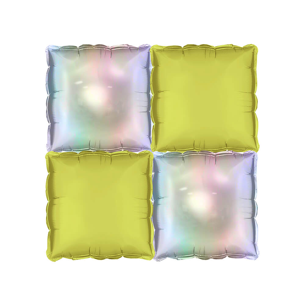 Folienballon Vorhang - 35 x 35 cm - doppelseitig Holographisch-Neon Gelb 4 Stk.