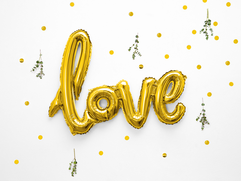 Folienballon Love, geschwungen, gold, 73x59cm