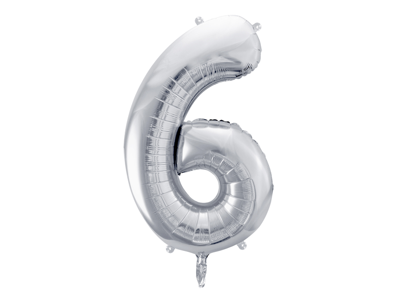 Folienballon Zahl 6, Silber 86cm