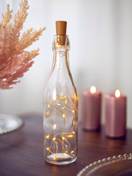 Flaschenlichterkette mit Korken, Warmweiß, 197 cm