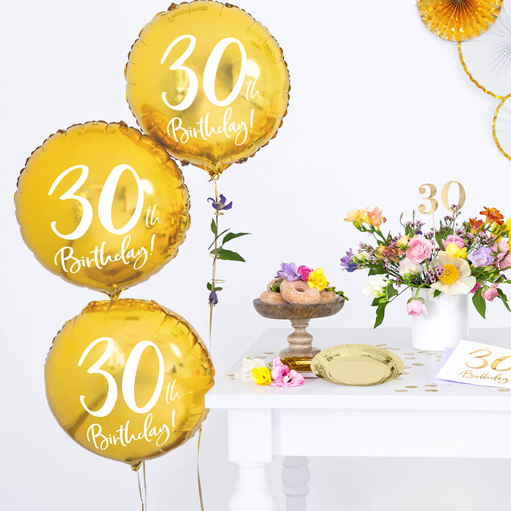 Folienballon 30th Birthday Gold, 45 cm