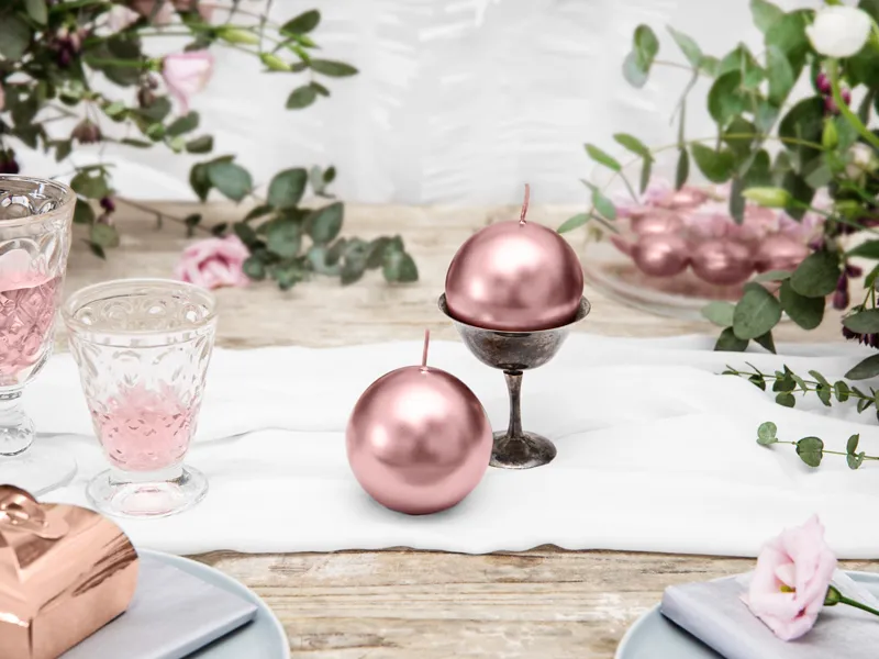 Kerzenkugel, Metallic Roségold, 8 cm - 6er Set