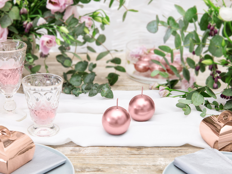 Kugelkerze, Metallic Roségold, 6 cm - 10er Set