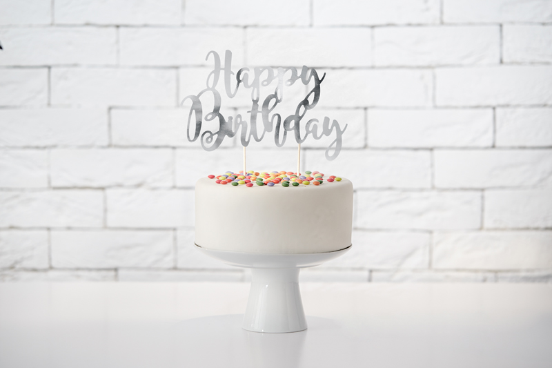 Tortenaufsatz Happy Birthday, silber 22,5 cm